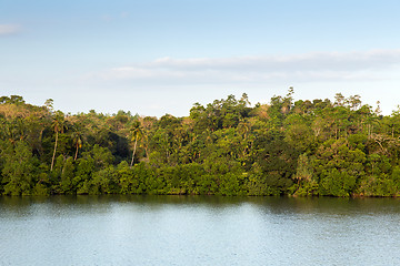 Image showing view to lake or river from land hills on Sri Lanka