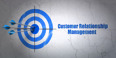 Image showing Advertising concept: target and Customer Relationship Management on wall background