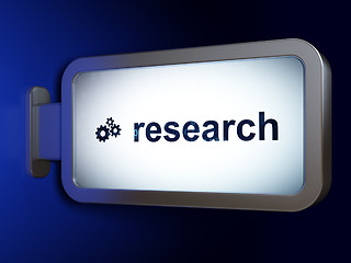 Image showing Marketing concept: Research and Gears on billboard background