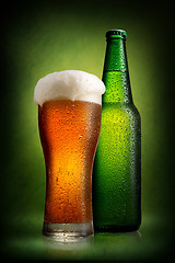 Image showing Beer in bottle and glass