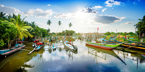 Image showing Boats in tropical bay
