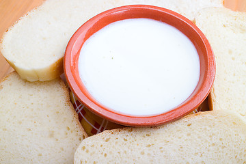 Image showing Glass of milk and sliced bread 