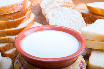 Image showing Glass of milk and sliced bread 