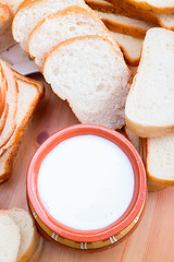 Image showing Glass of milk and sliced bread 