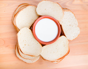 Image showing Glass of milk and sliced bread 