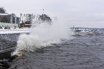 Image showing Stormy lake quay in winter