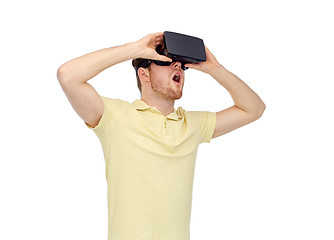 Image showing happy man in virtual reality headset or 3d glasses