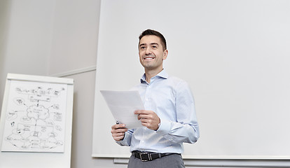 Image showing smiling businessman on presentation in office