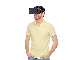 Image showing happy man in virtual reality headset or 3d glasses