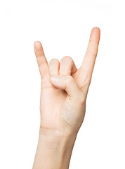 Image showing close up of woman hand showing rock sign