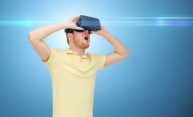 Image showing happy man in virtual reality headset or 3d glasses