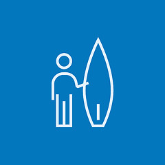 Image showing Man with surfboard line icon.