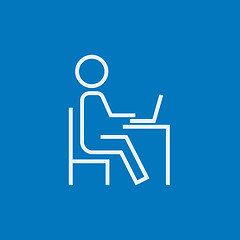 Image showing Student sitting on chair in front of laptop line icon.