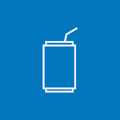 Image showing Soda can with drinking straw line icon.