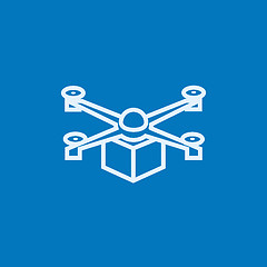 Image showing Drone delivering package line icon.