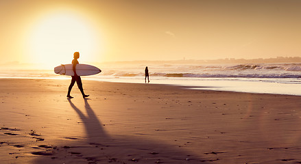 Image showing Surfers on the beach