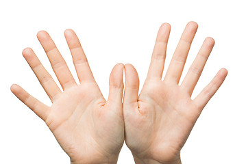 Image showing close up of two hands showing palms