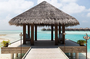 Image showing patio or terrace with canopy on beach sea shore