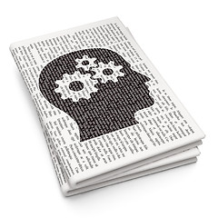 Image showing Data concept: Head With Gears on Newspaper background