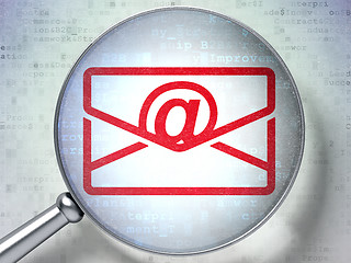 Image showing Business concept: Email with optical glass on digital background