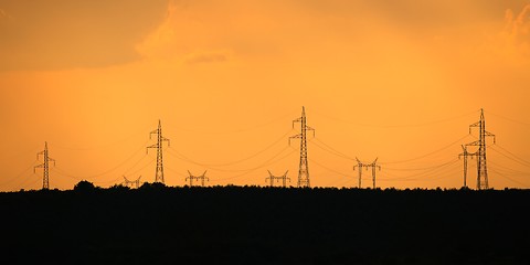 Image showing Electric lines on land