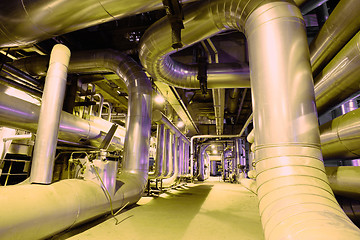 Image showing Industrial zone, Steel pipelines, valves, cables and walkways