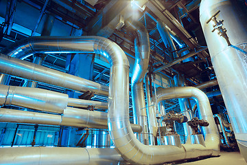 Image showing Industrial zone, Steel pipelines, valves, cables and walkways