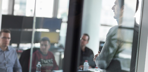 Image showing Business team leader delivering presentation in office.