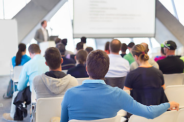 Image showing Speeker having talk at public event.