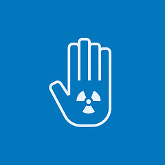 Image showing Ionizing radiation sign on a palm line icon.
