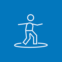 Image showing Male surfer riding on surfboard line icon.