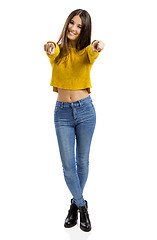 Image showing Happy girl pointing