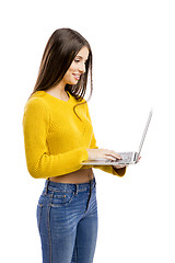 Image showing Girl working with a laptop