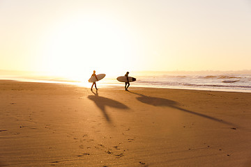 Image showing Surfers on the beach