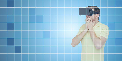 Image showing happy man in virtual reality headset or 3d glasses