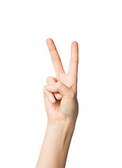 Image showing close up of hand showing peace or victory sign