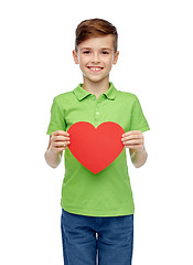 Image showing happy boy holding red heart shape