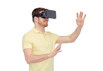 Image showing happy man in virtual reality headset or 3d glasses