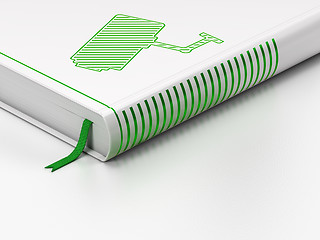 Image showing Protection concept: closed book, Cctv Camera on white background