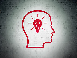 Image showing Information concept: Head With Lightbulb on Digital Paper background