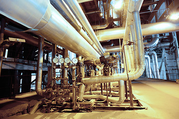 Image showing Industrial zone, Steel pipelines, valves, cables and walkways