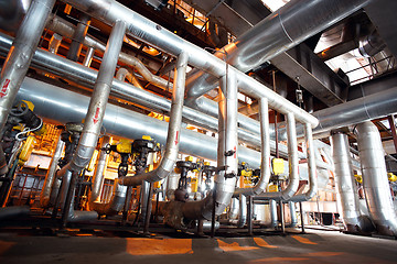 Image showing Industrial zone, Steel pipelines, valves, cables and walkways