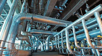 Image showing Industrial zone, Steel pipelines, valves and ladders
