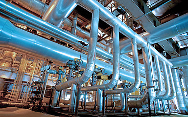 Image showing Industrial zone, Steel pipelines, valves and ladders