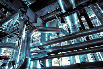 Image showing Industrial zone, Steel pipelines, valves, cables and walkways