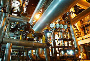 Image showing Industrial zone, Steel pipelines, valves and pumps