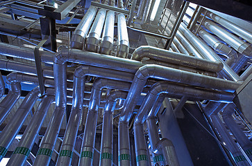 Image showing Industrial zone, Steel pipelines, valves and ladders