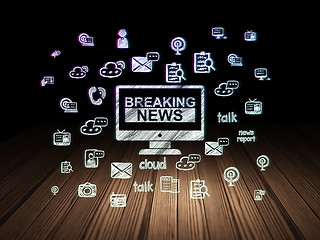 Image showing News concept: Breaking News On Screen in grunge dark room