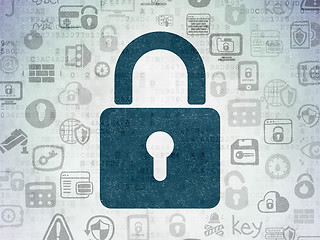 Image showing Safety concept: Closed Padlock on Digital Paper background