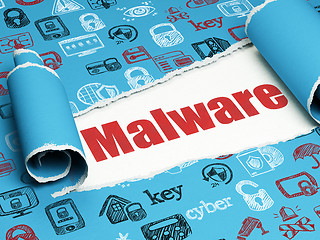 Image showing Security concept: red text Malware under the piece of  torn paper